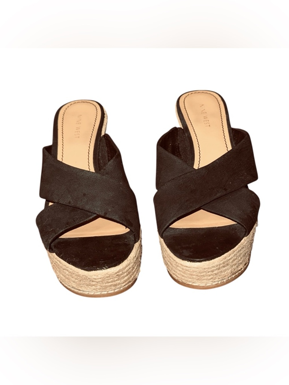 Nine West Black Crisscross Espadrille Platform Mules